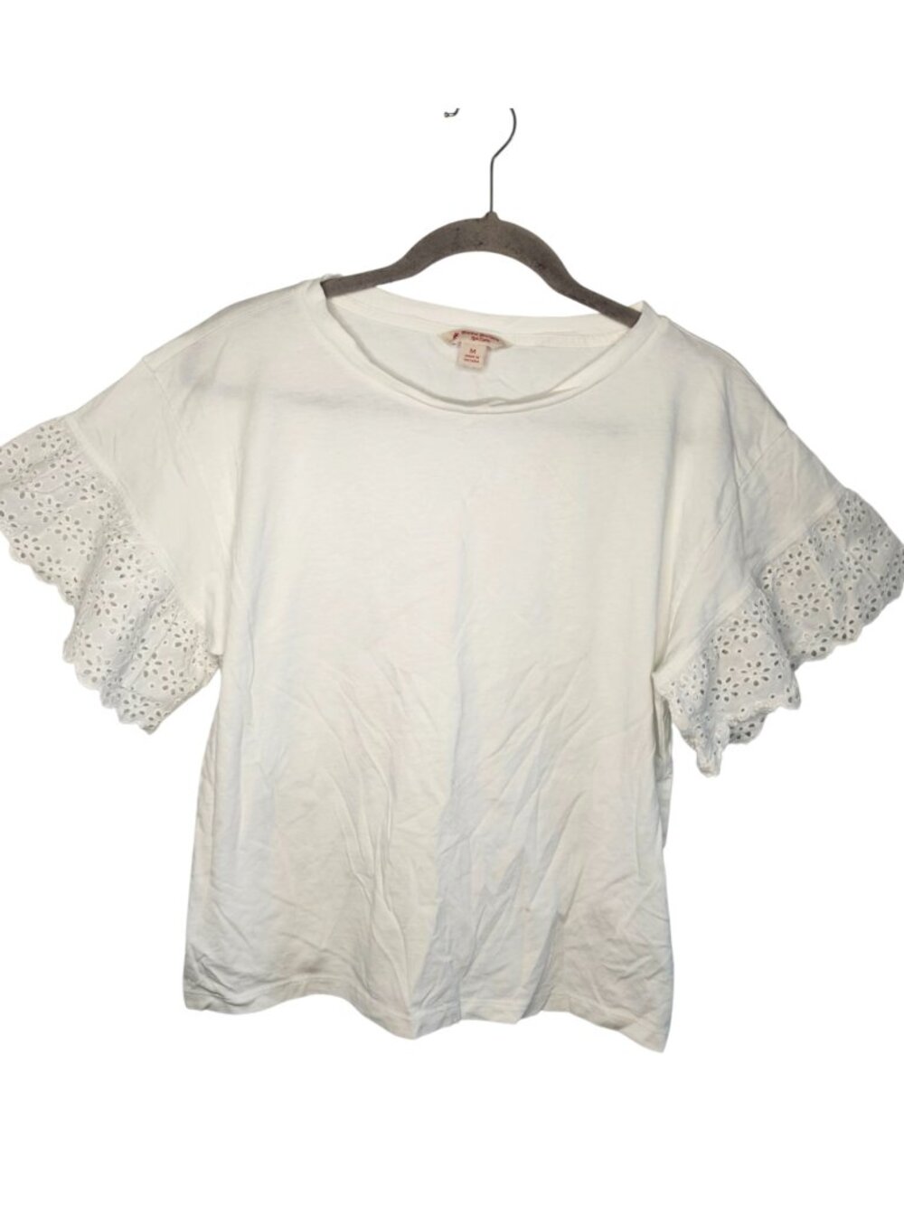 Brooks Brothers Red Fleece White Top with Eyelet Sleeves Size Medium